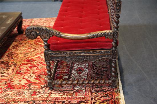 A late 19th century Indo-Portuguese hardwood settee, W.6ft 6in. D.2ft 3in. H.3ft 5in.